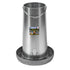Metal poultry feeder with a label on a white background