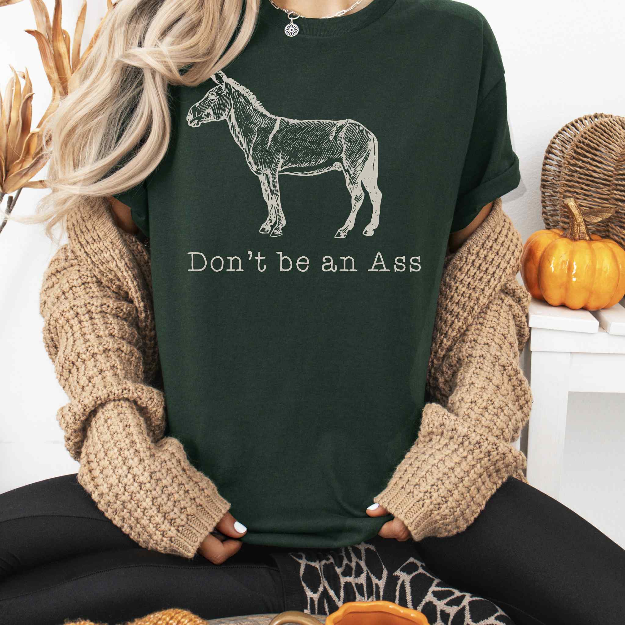 Dark Green Shirt with Vintage Donkey graphic