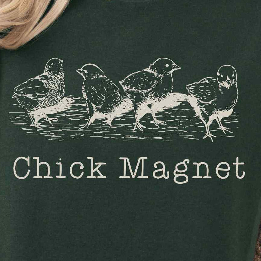 Dark Green Shirt with vintage baby chicken graphic
