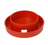 Red plastic quail waterer on a white background