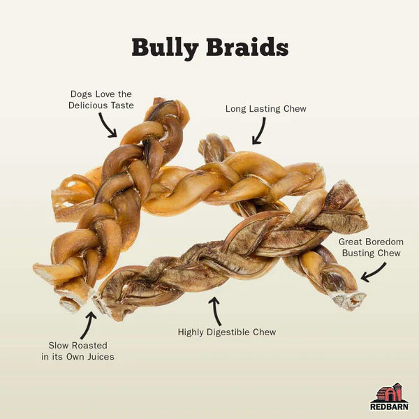 BULLY STICK ODORLESS 7" Braided RED BARN