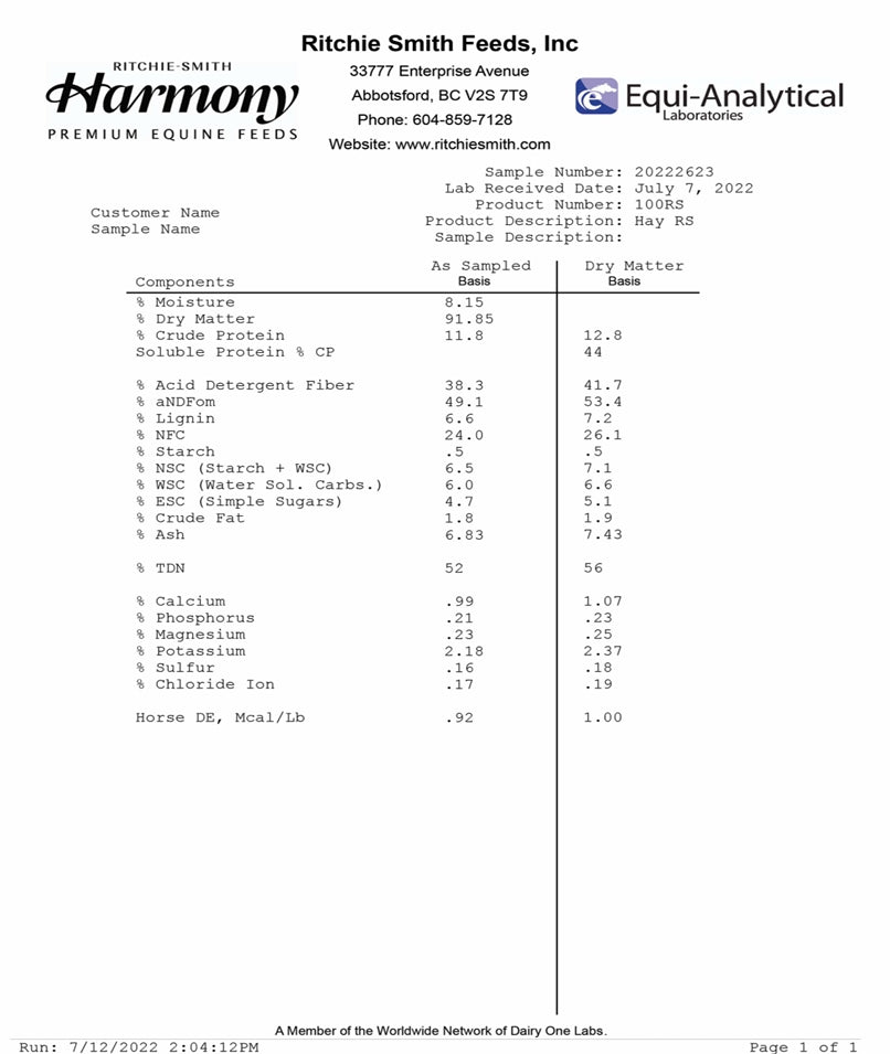 Equine Hay Analysis NIR Scan