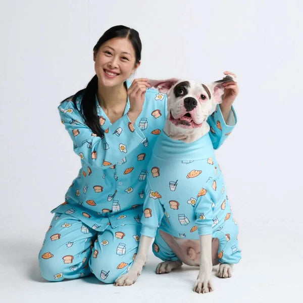 Human Pajamas Set- Breakfast Blue