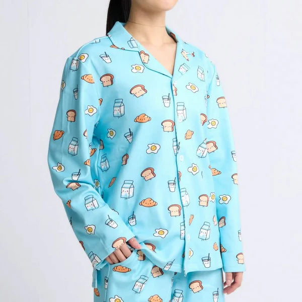 Human Pajamas Set- Breakfast Blue