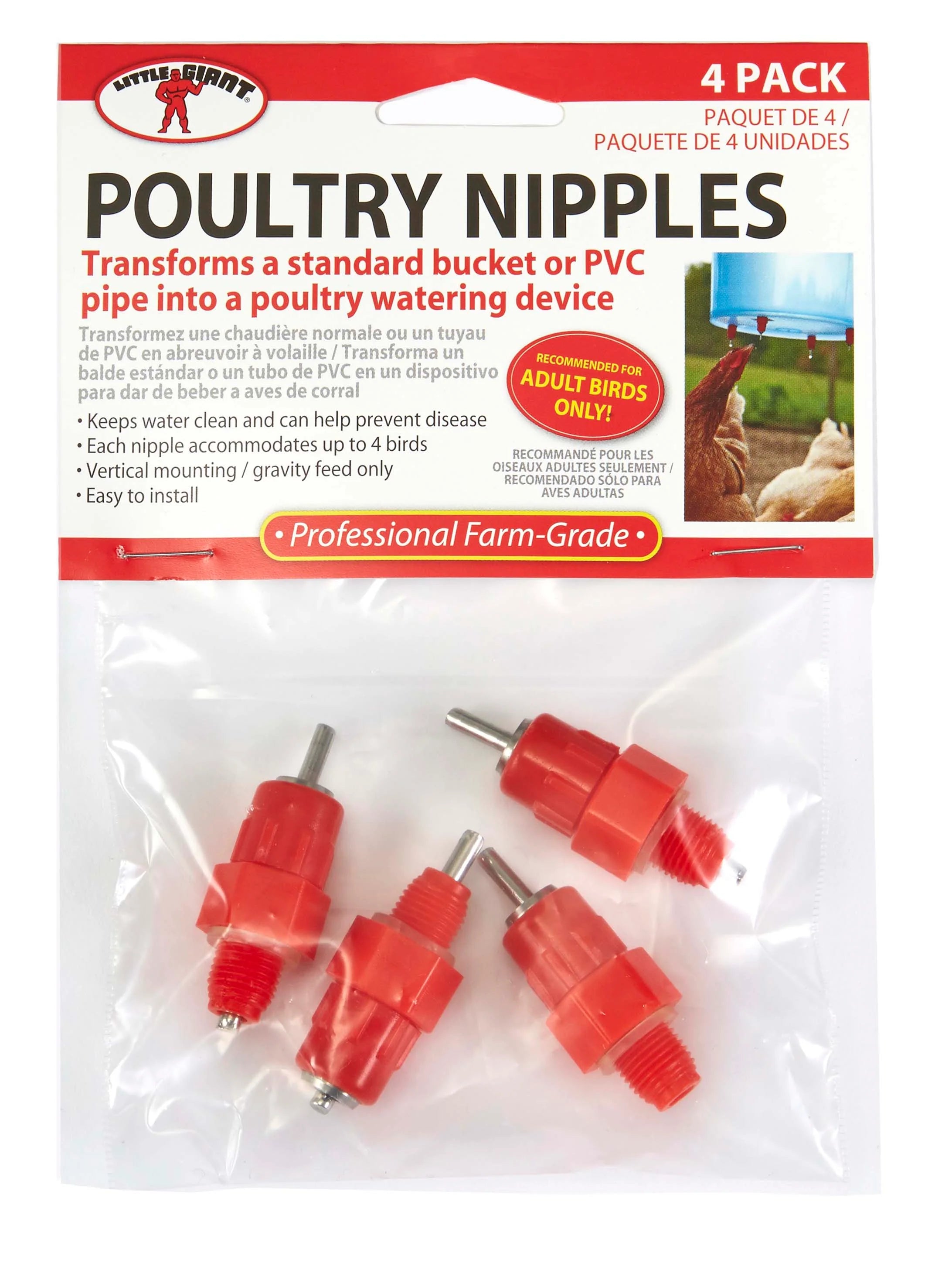Poultry Waterer Nipples for Bucket or Pipe 4 Pack