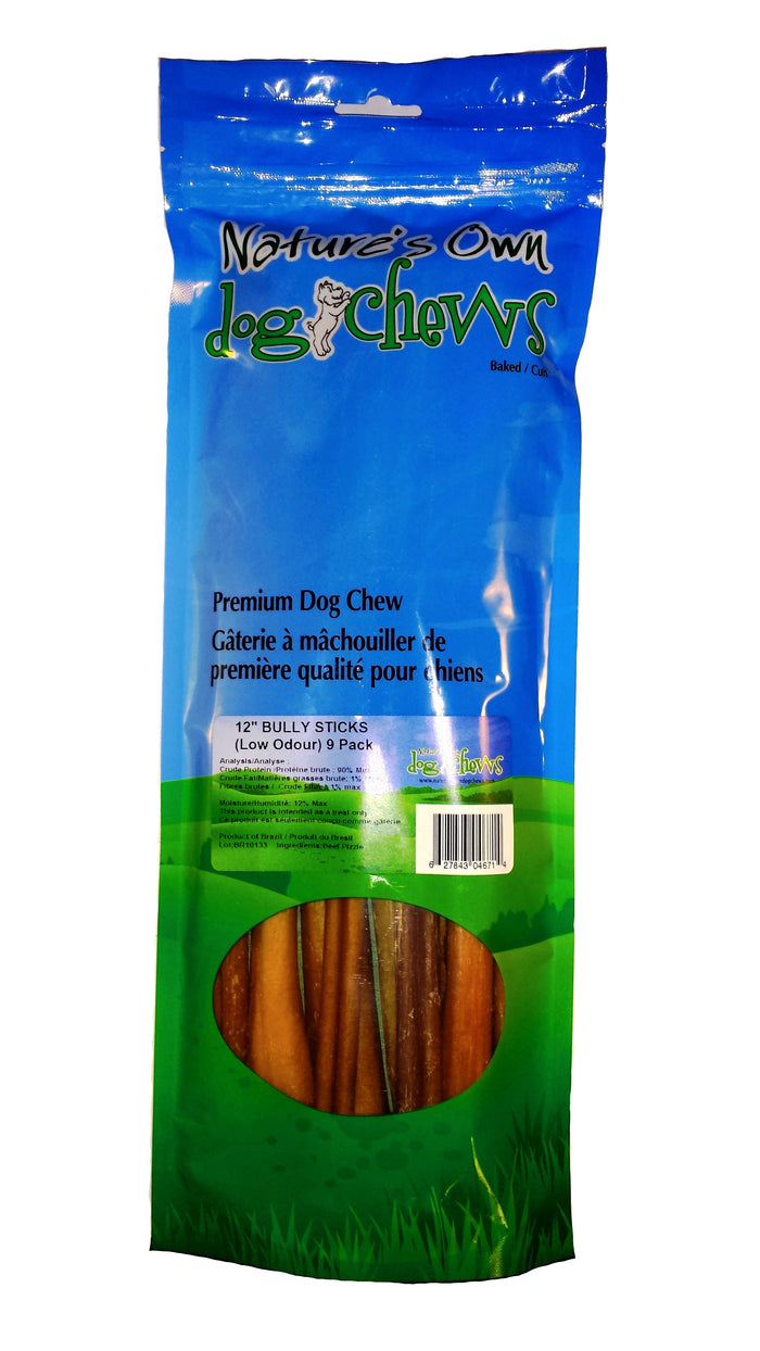 NATURE'S OWN BULLY STICK 9 PK 12" ODOR FREE
