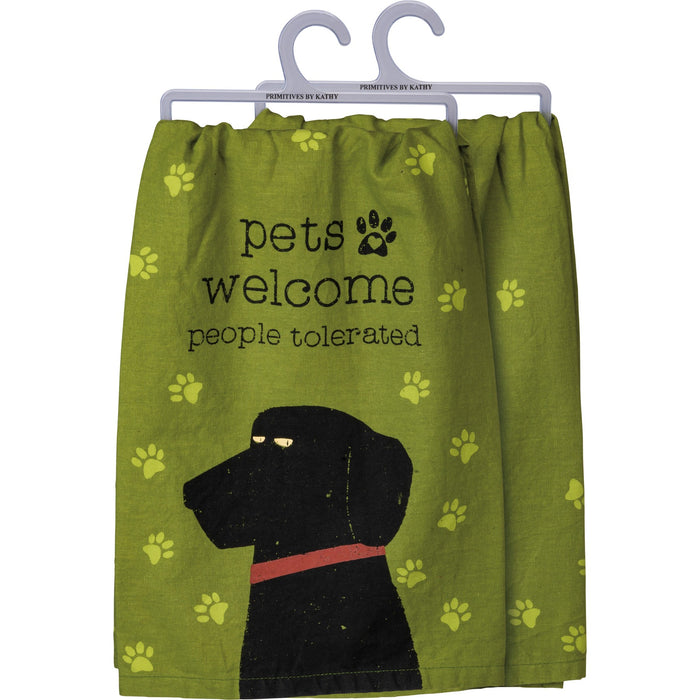 Dish Towel - Pets Welcome Green